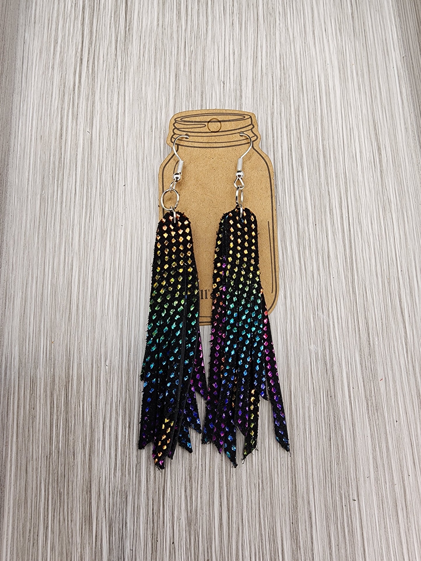 Holographic Rainbow Stacked Fringe Earring