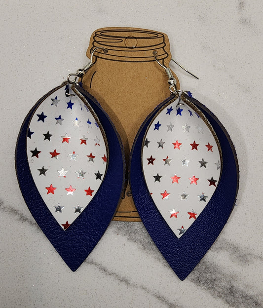 Red White and Blue Patriotic Leather Earrings