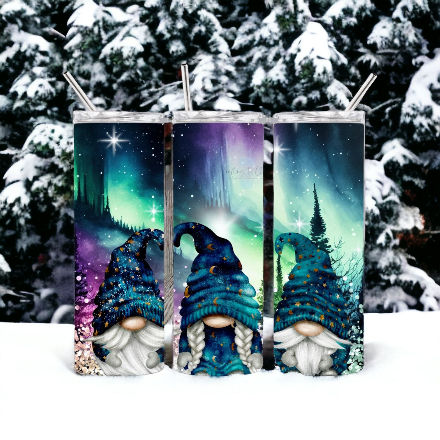 Northern Lights Gnomes Skinny Tumbler 20oz