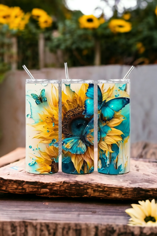 Butterflies and Sunflowers Skinny Tumbler 20oz