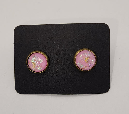 Pink and Bronze Stud Earrings