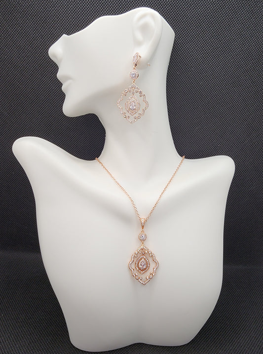 Rose Gold Necklace And Earring Set