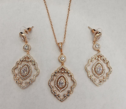 Rose Gold Necklace And Earring Set