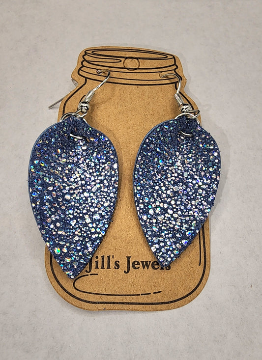 Blue Holographic Sparkle Mini Drop Leather Earrings