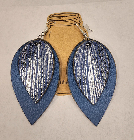 Denim Blue Rain Double Layered Leather Earrings