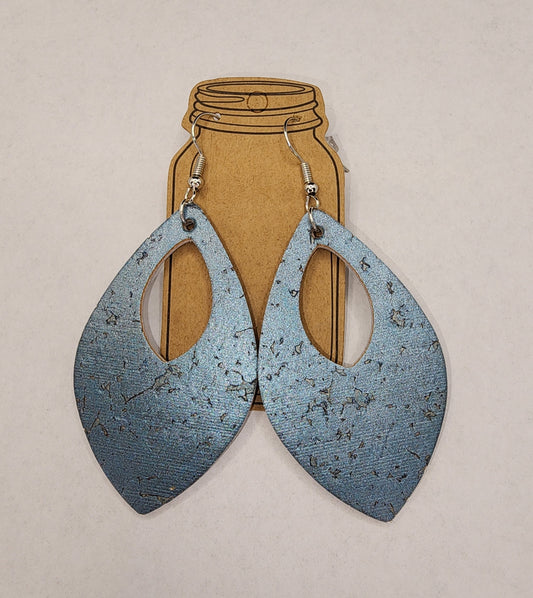 Pearlized Turquoise Cork and Leather Teardrop Earrings