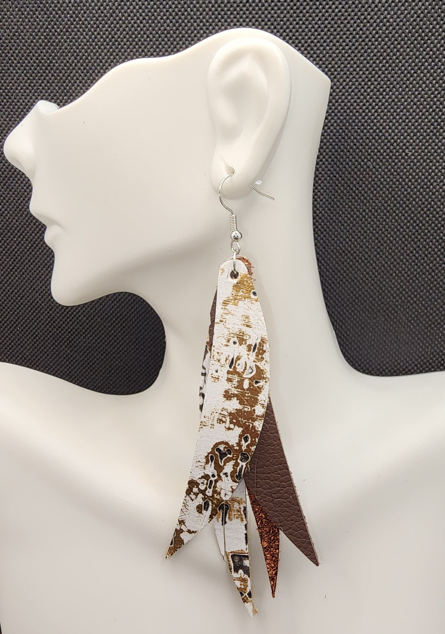 White Bronze  Stacked Fringe Feather Earrings