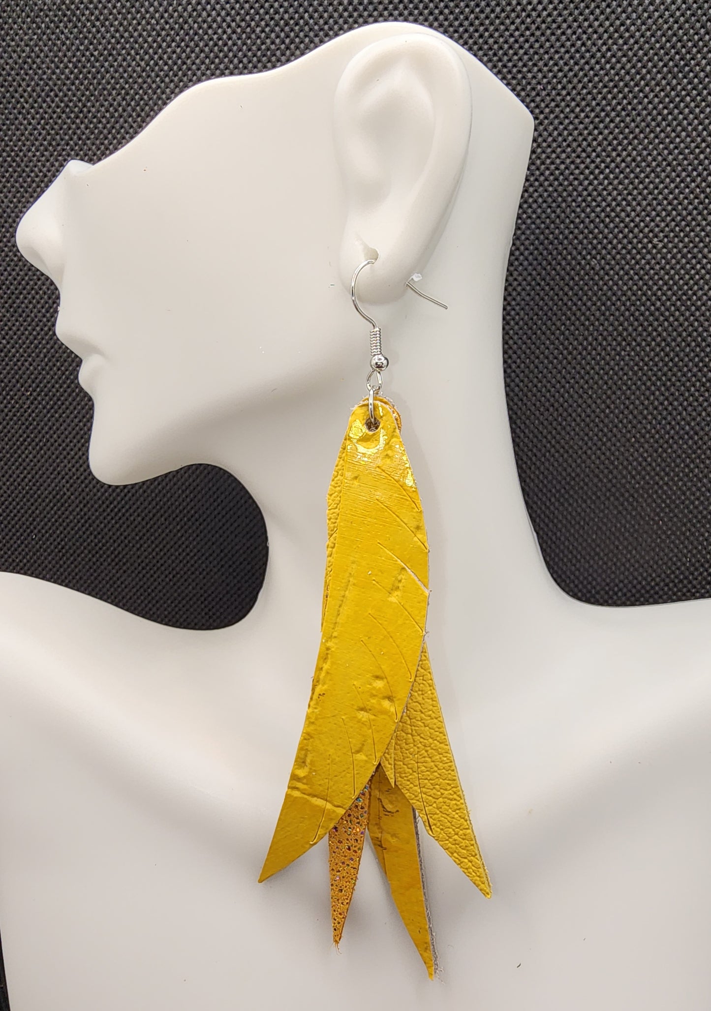 Yellow Stacked Fringe Feather Earrings