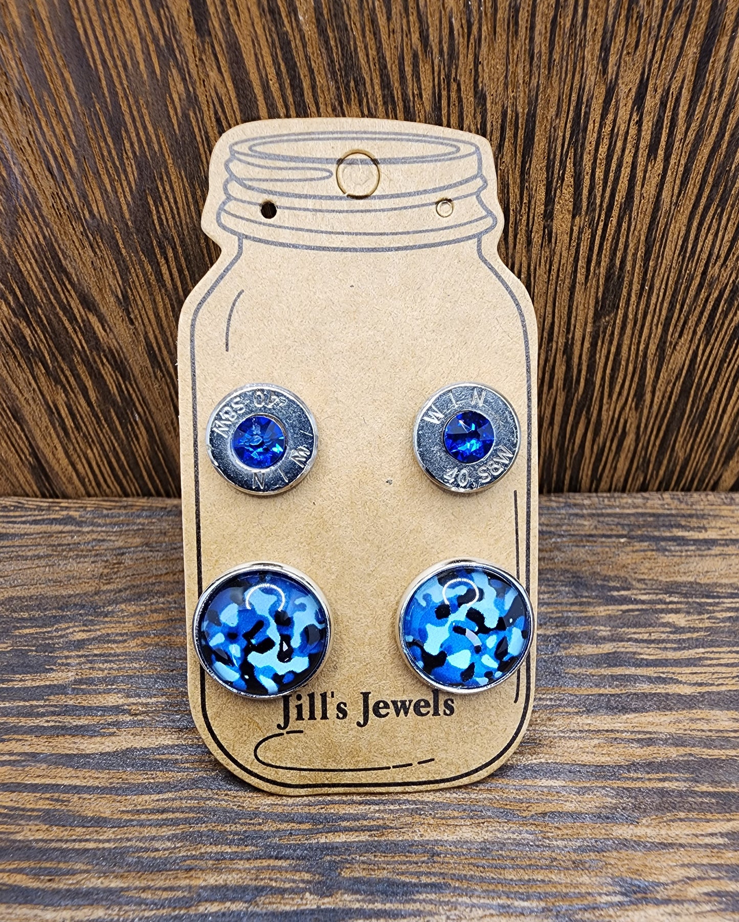 Blue Camo 40 Caliber Bullet Earring Set